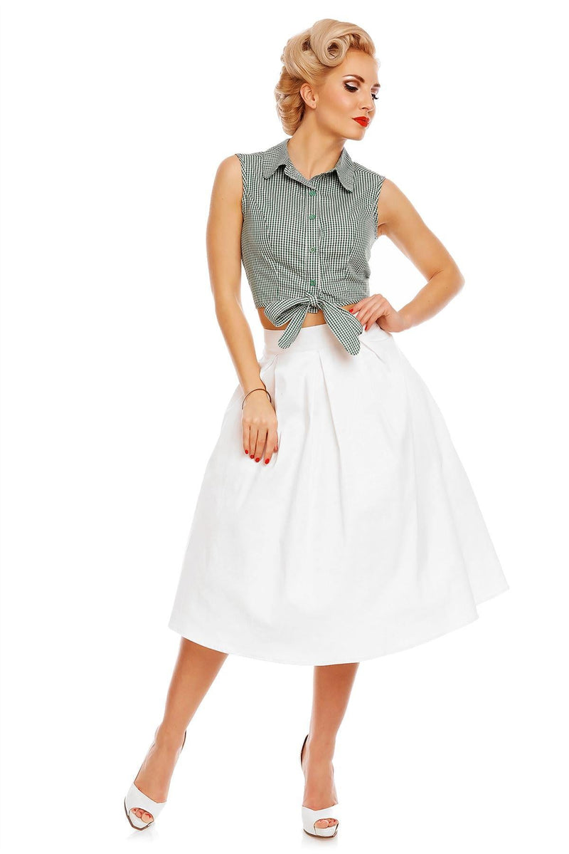 Clementine Cropped Gingham Tie Front Blouse in Green-White