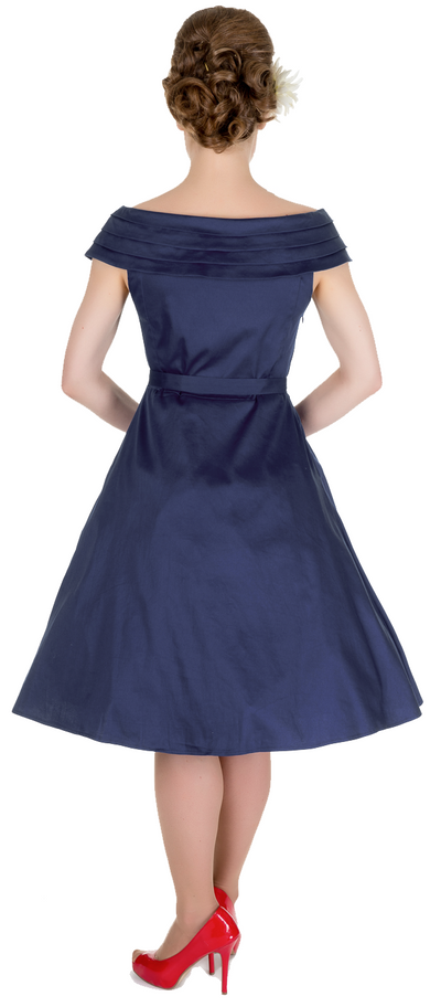 Marcia Boat Neck Rockabilly Dress in Navy Blue