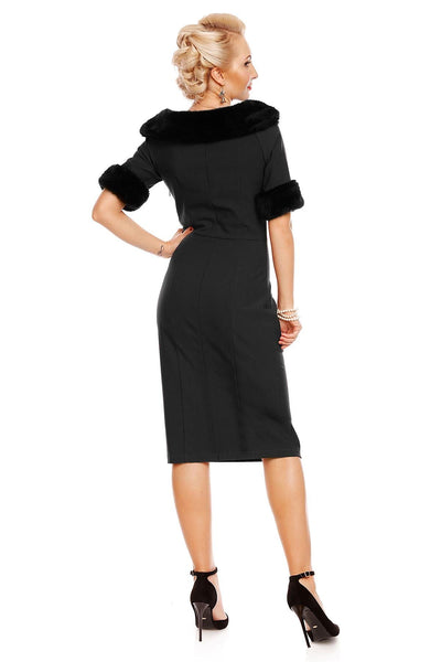 Venus Van Chic - Valerie Faux Fur Fitted Dress in Black