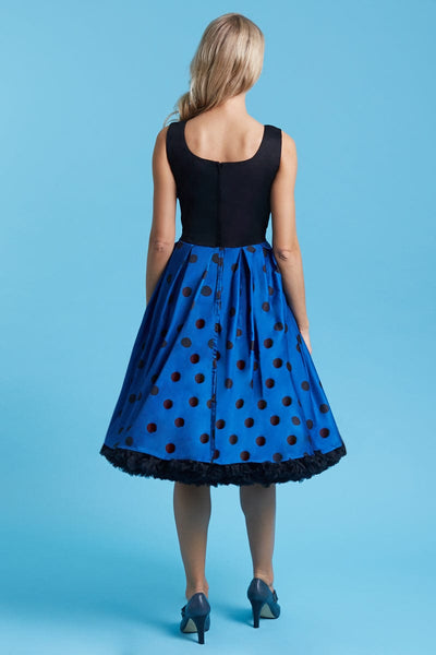 Amanda Blue & Black Polka Dot Flared Dress