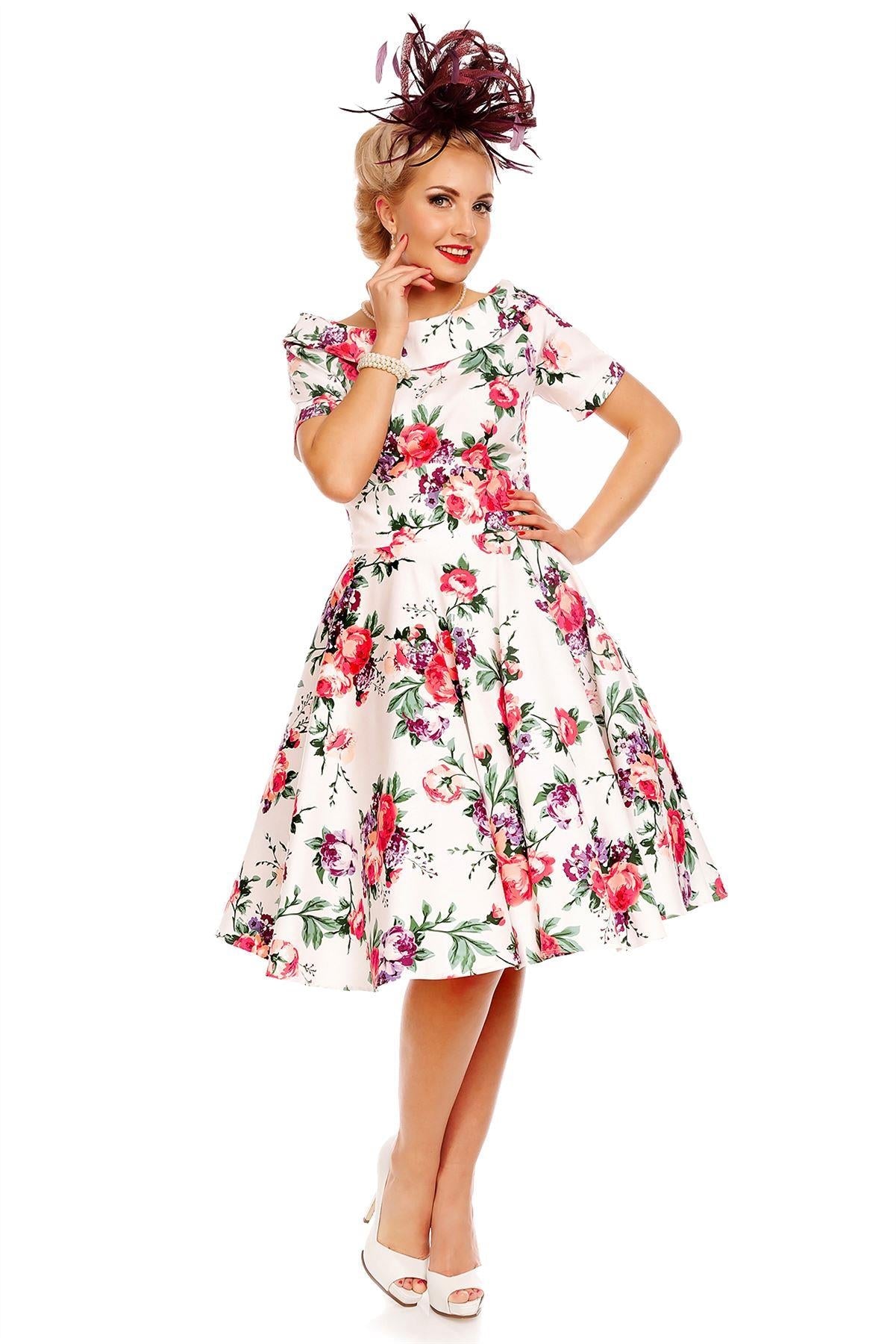 Darlene Retro White Floral  Swing Dress
