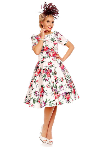 Darlene Retro White Floral  Swing Dress