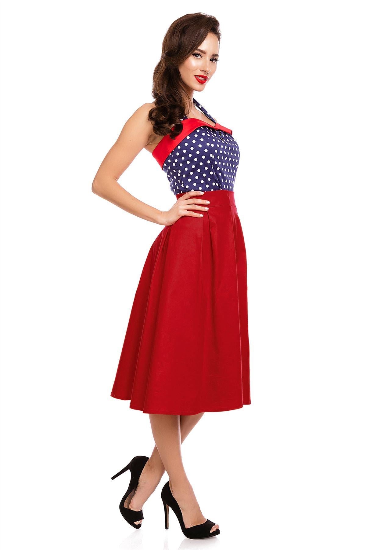 Ruth High Waisted Pleated Skater Skirt in Red
