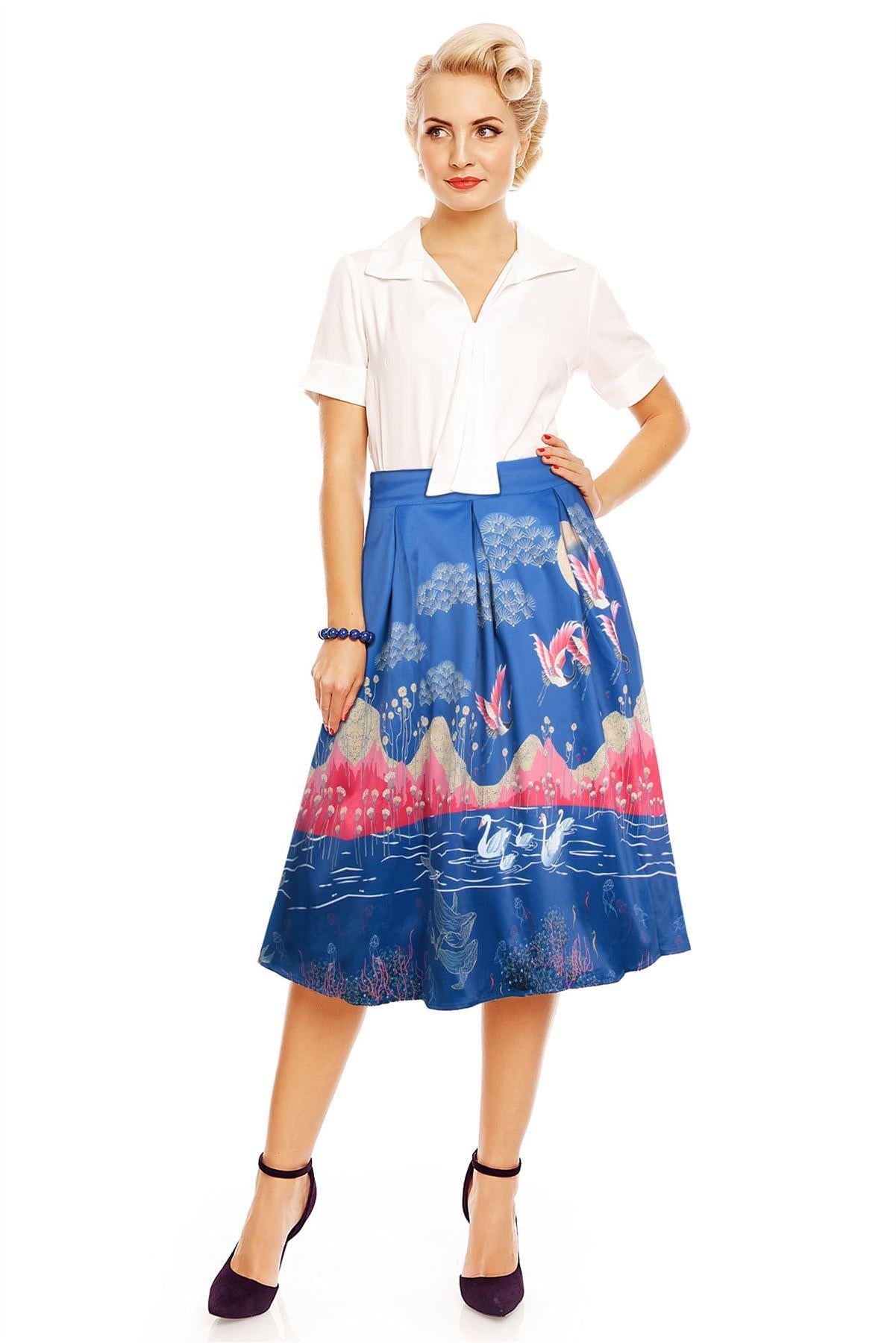 Dawn Pleated Swing Skirt with Pockets in Underwater Twilight Blue