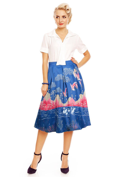 Dawn Pleated Swing Skirt with Pockets in Underwater Twilight Blue