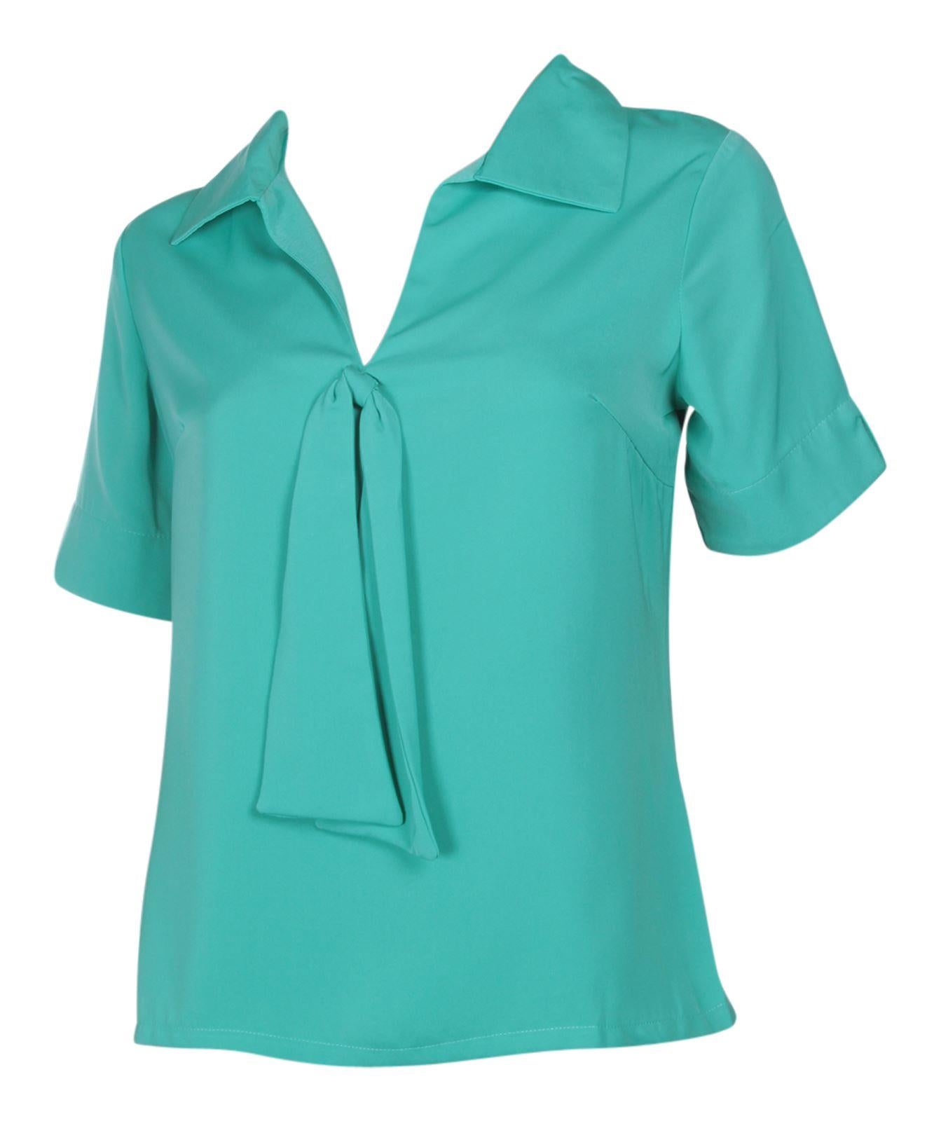 Ruby Short Sleeve Tie Blouse in Green