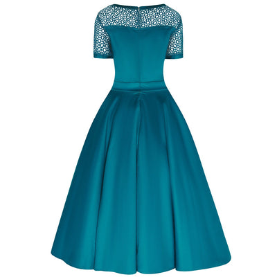 Tessa Lace Short Sleeved Dress in Peacock Blue