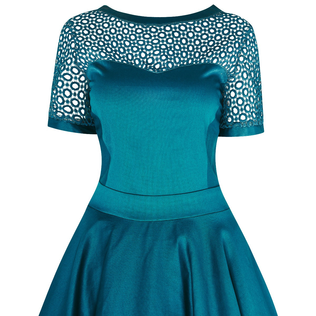 Tessa Lace Short Sleeved Dress in Peacock Blue