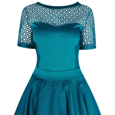 Tessa Lace Short Sleeved Dress in Peacock Blue