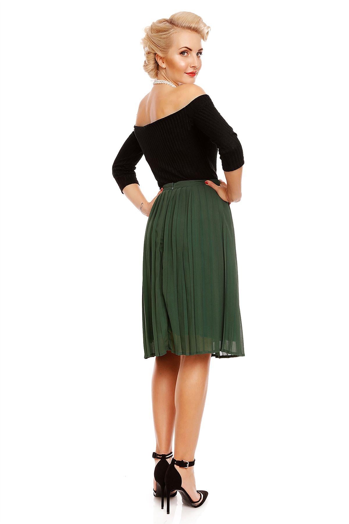 Marjorie Pleated Chiffon Ruffled Skirt in Green