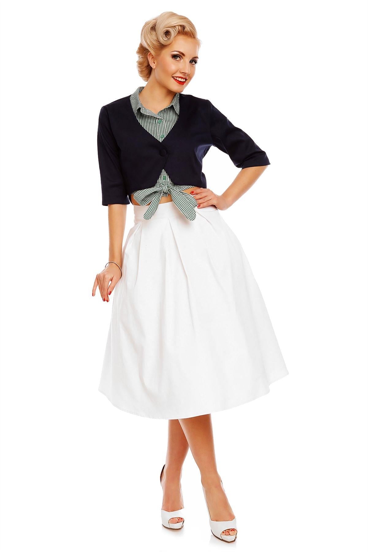 Clementine Cropped Gingham Tie Front Blouse in Green-White