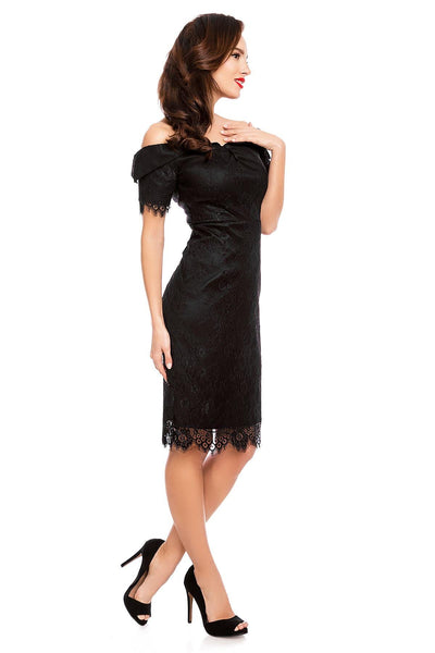 Monroe Off Shoulder Floral Lace Dress in Black
