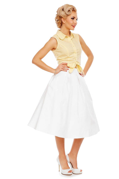 Clementine Cropped Gingham Tie Front Blouse in Yellow-White