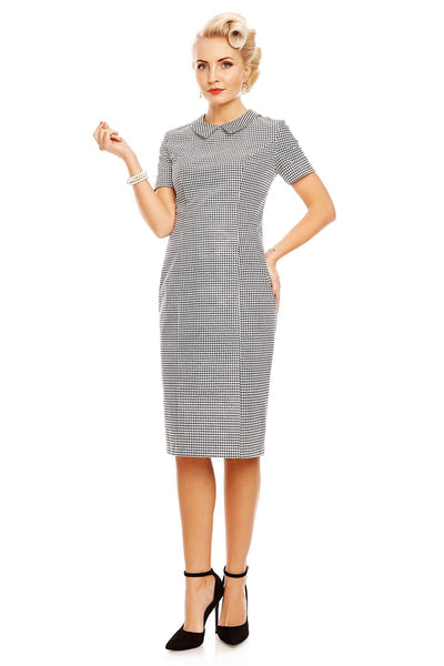 Venus Van Chic Toni Fitted Collar Dress in Dogtooth Black-White