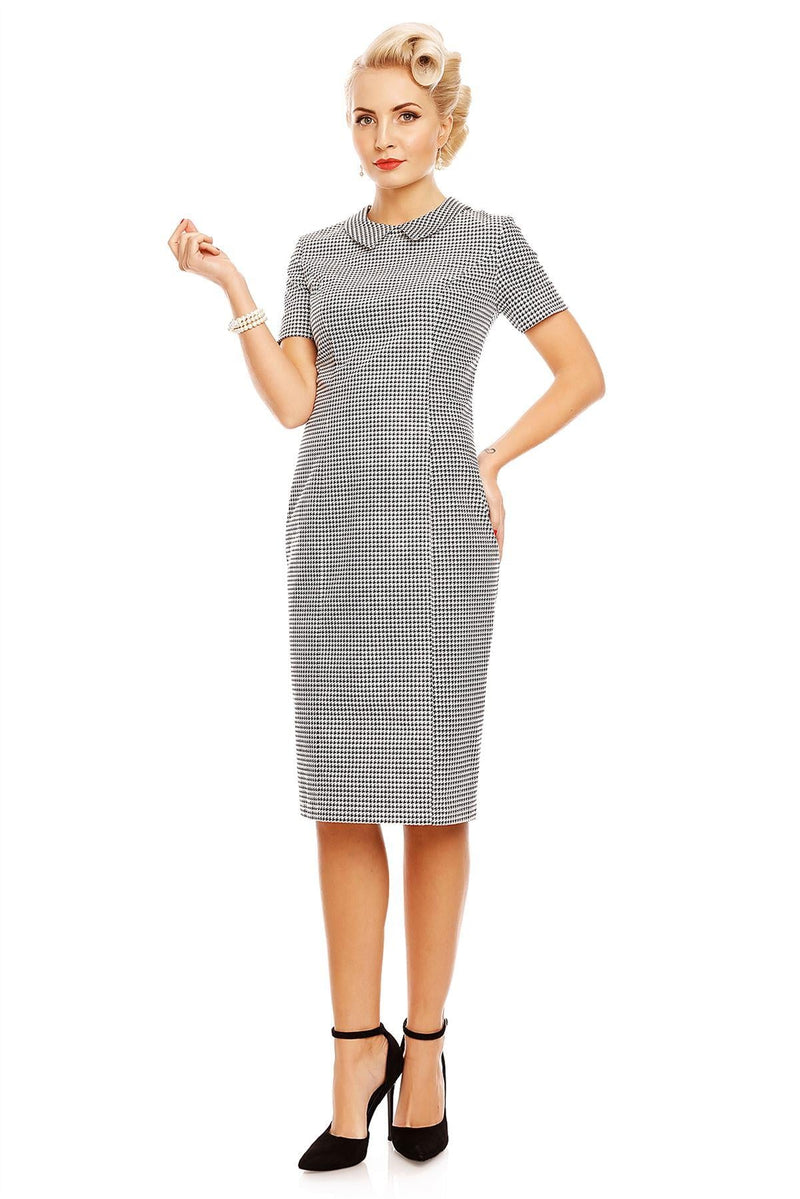 Venus Van Chic Toni Fitted Collar Dress in Dogtooth Black-White