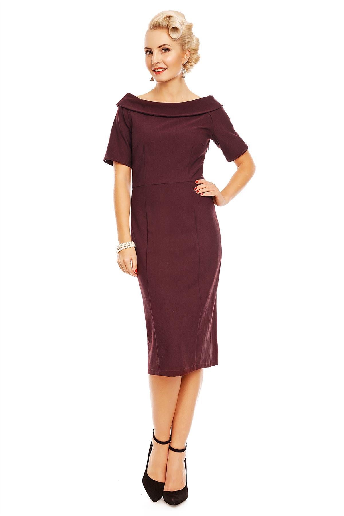 Venus Van Chic - Valerie Vintage Fitted Dress in Burgundy