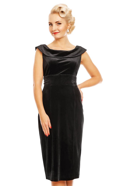 Darla Fitted Velvet Vintage Dress in Black