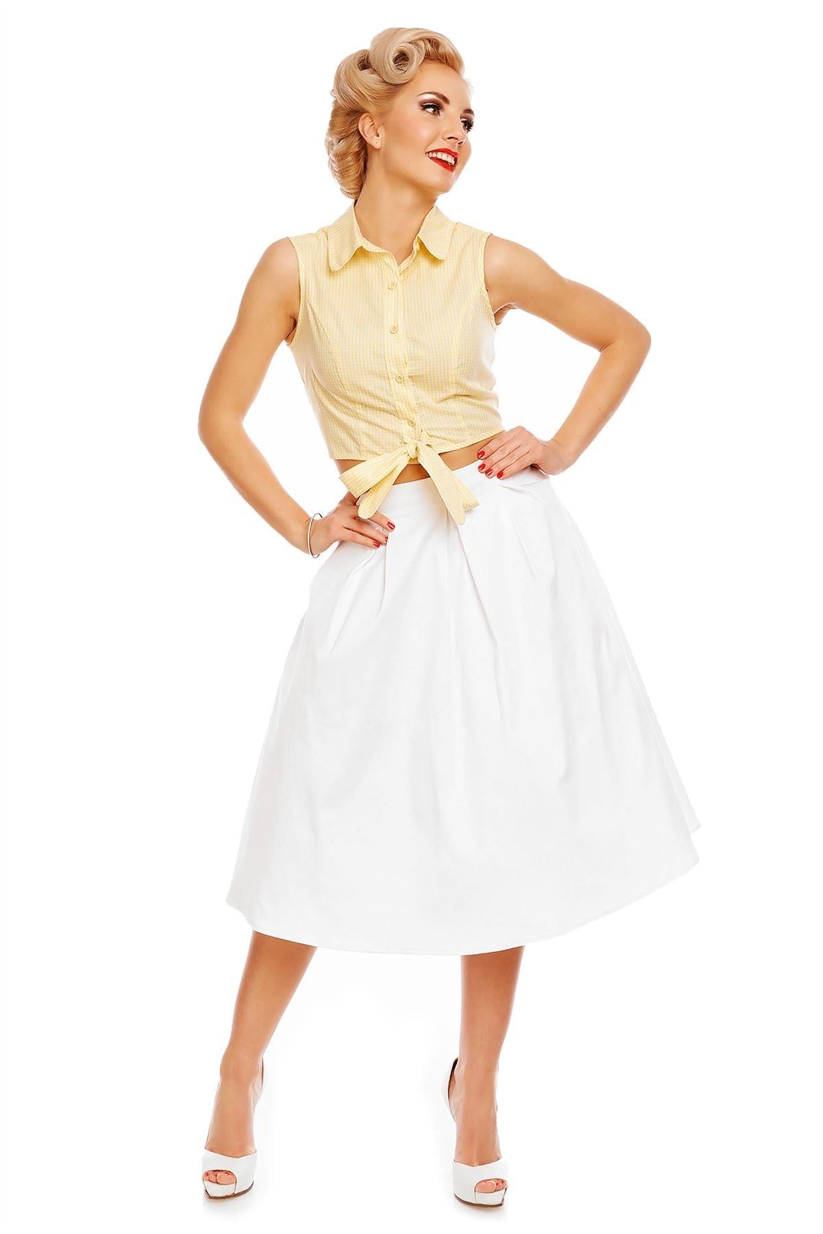 Clementine Cropped Gingham Tie Front Blouse in Yellow-White