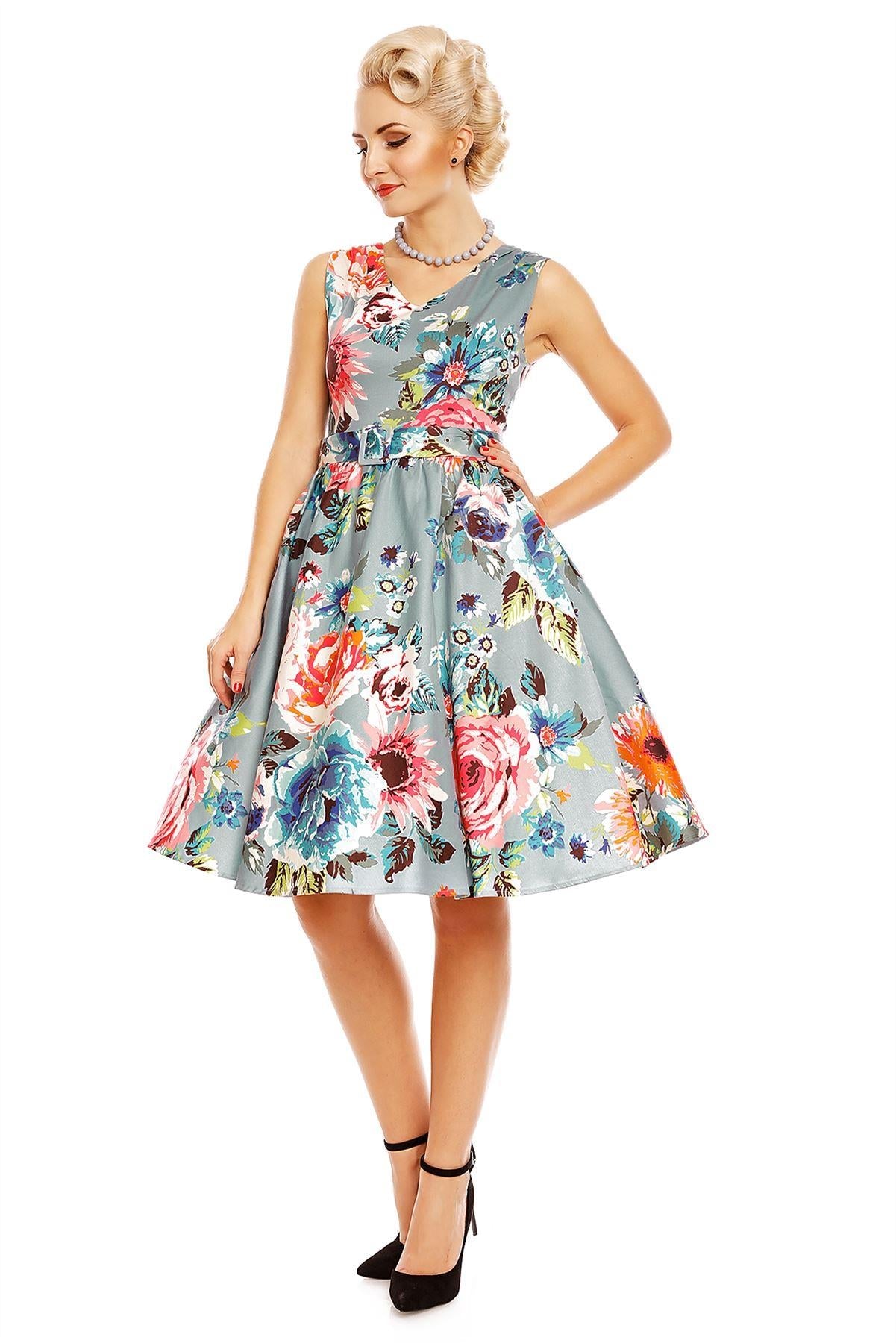Petal Vintage Floral Swing Dress in Pale Blue