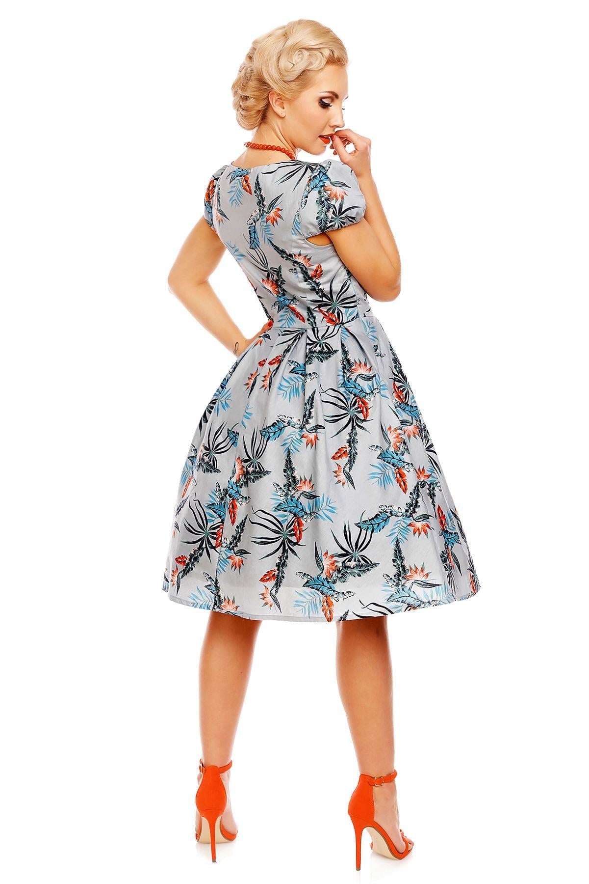 Vanessa Classic Feather Floral Swing Dress in Blue