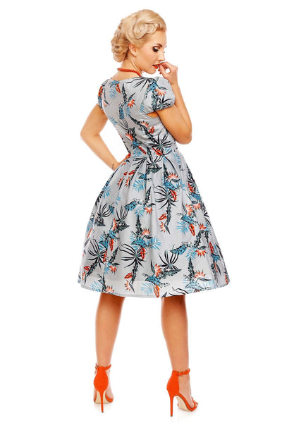 Vanessa Classic Feather Floral Swing Dress in Blue