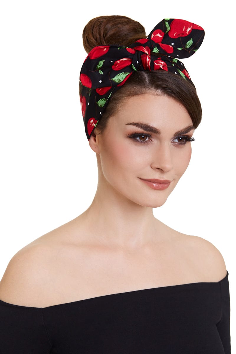 50's Inspired Vintage Headband in Black with Red Cherry
