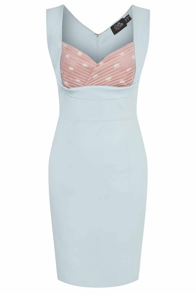 Georgette Wiggle Dress Peacock Blue & Burgundy/White Polka