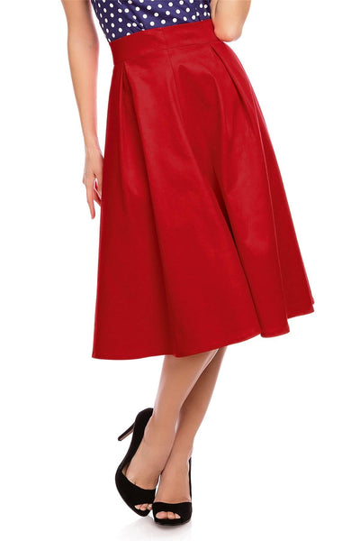 Ruth High Waisted Pleated Skater Skirt in Red