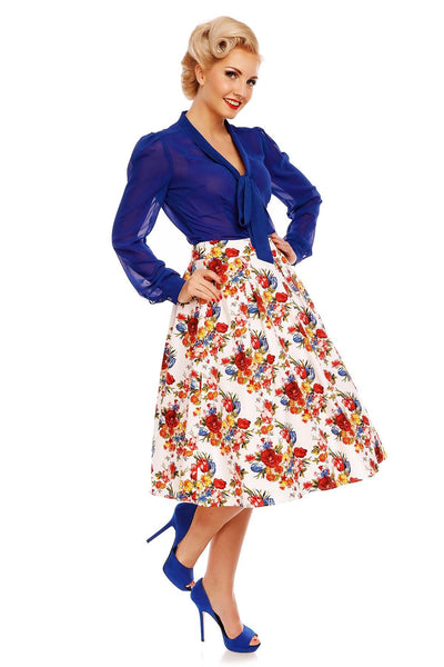 Ruth High Waisted Pleated Floral Skirt in White