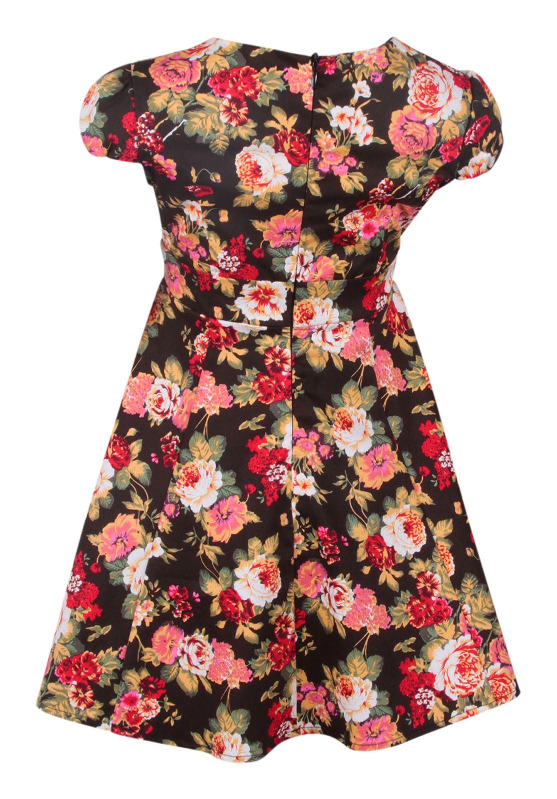 Kids Claudia 50s Swing Dress In Black Floral
