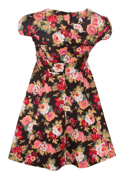 Kids Claudia 50s Swing Dress In Black Floral
