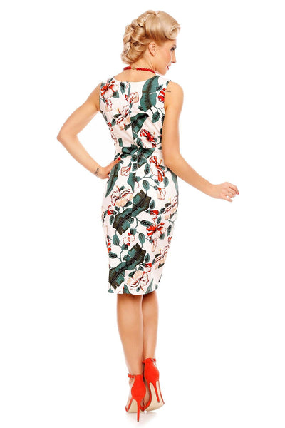 Cheryl Fitted Floral Vintage Dress in White-Green