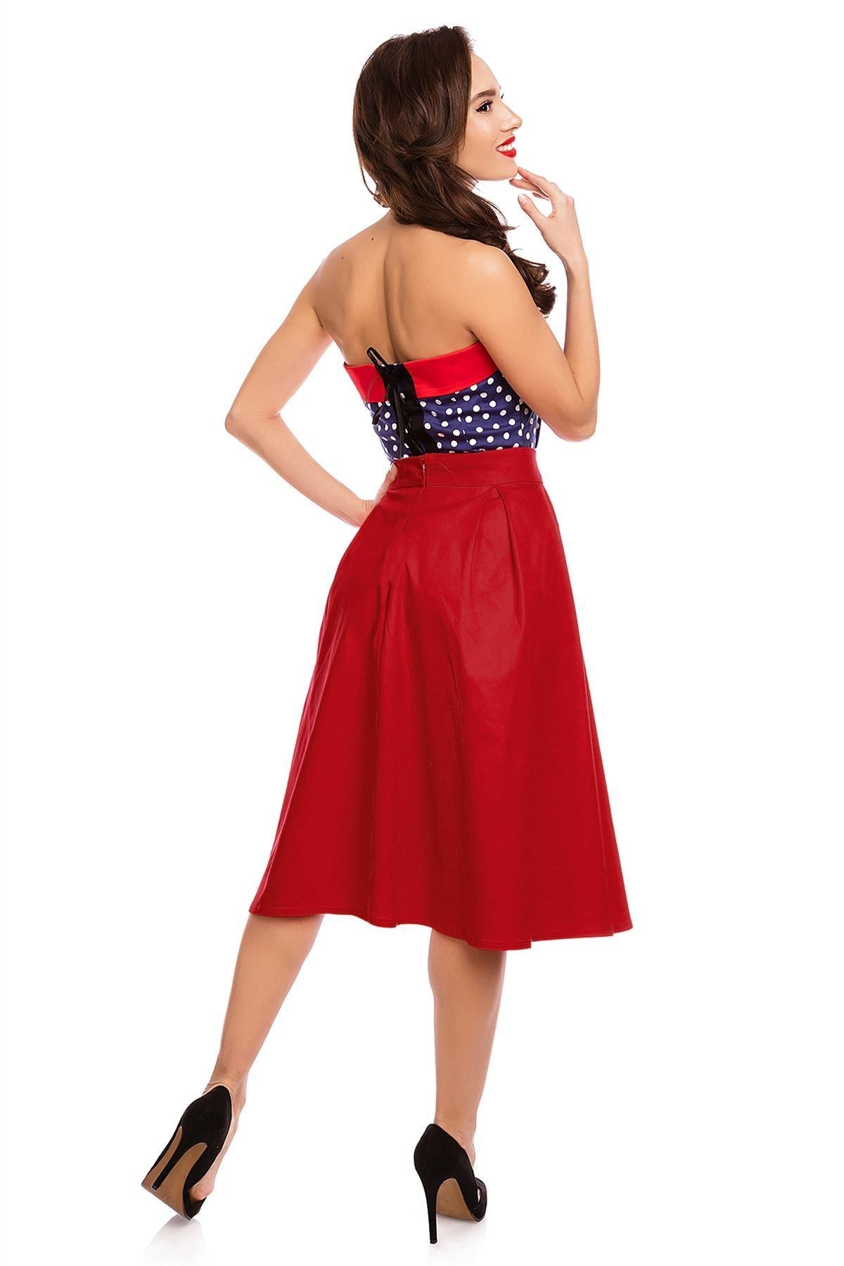 Ruth High Waisted Pleated Skater Skirt in Red