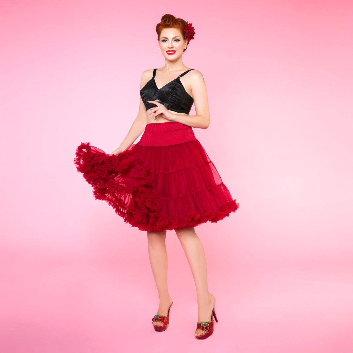 Soft Fluffy Nylon Petticoat 59cm-23 Inches in Burgundy