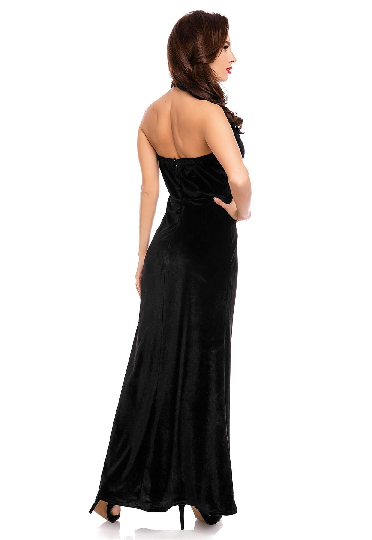 Eleanor Velvet Halterneck 50's Evening Dress in Black