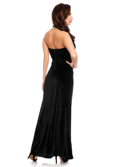 Eleanor Velvet Halterneck 50's Evening Dress in Black
