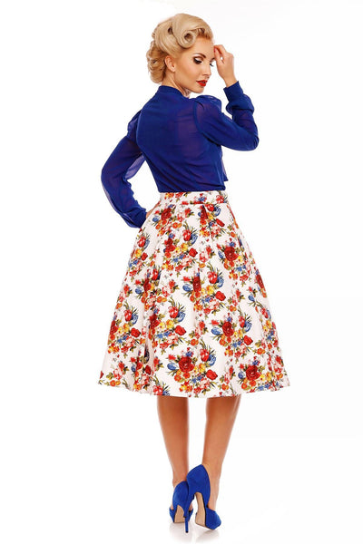 Ruth High Waisted Pleated Floral Skirt in White