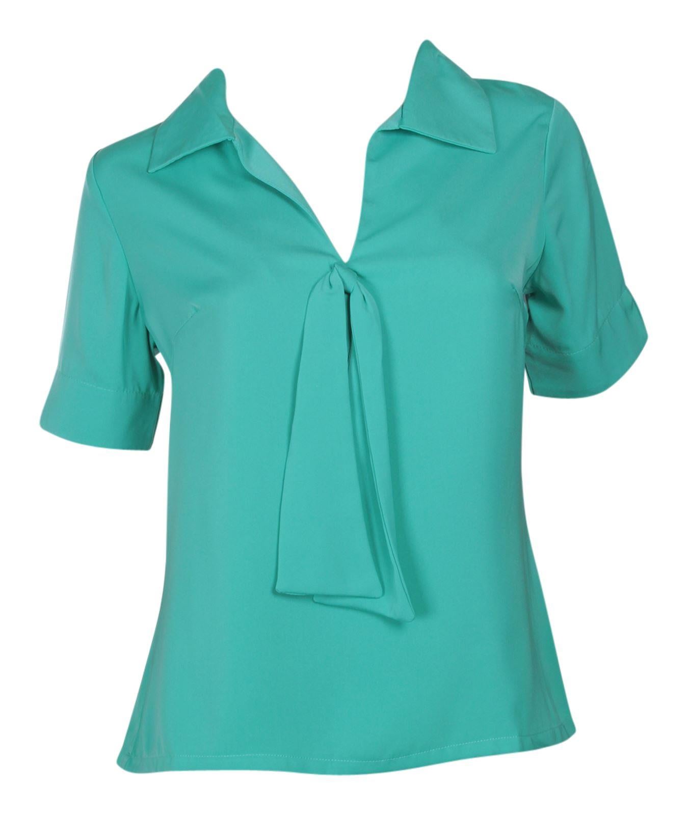 Ruby Short Sleeve Tie Blouse in Green