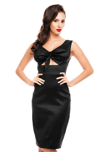 Amelia Bow Marilyn Style Pencil Dress in Black