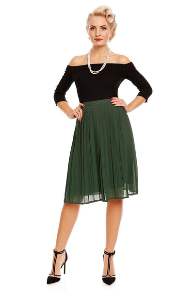 Marjorie Pleated Chiffon Ruffled Skirt in Green
