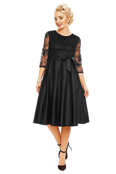 Diana Floral Lace Sleeved Dress in Black