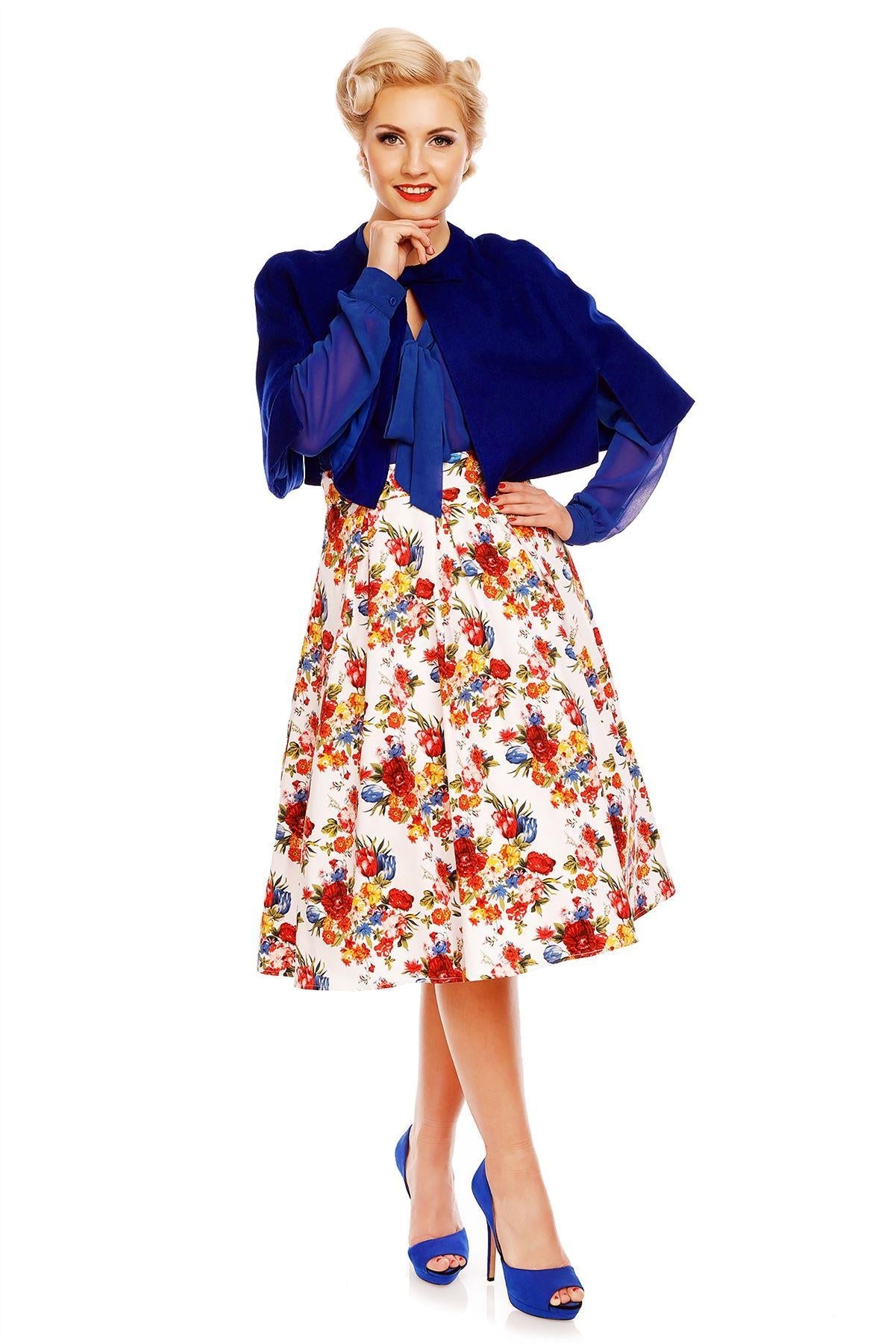 Ruth High Waisted Pleated Floral Skirt in White