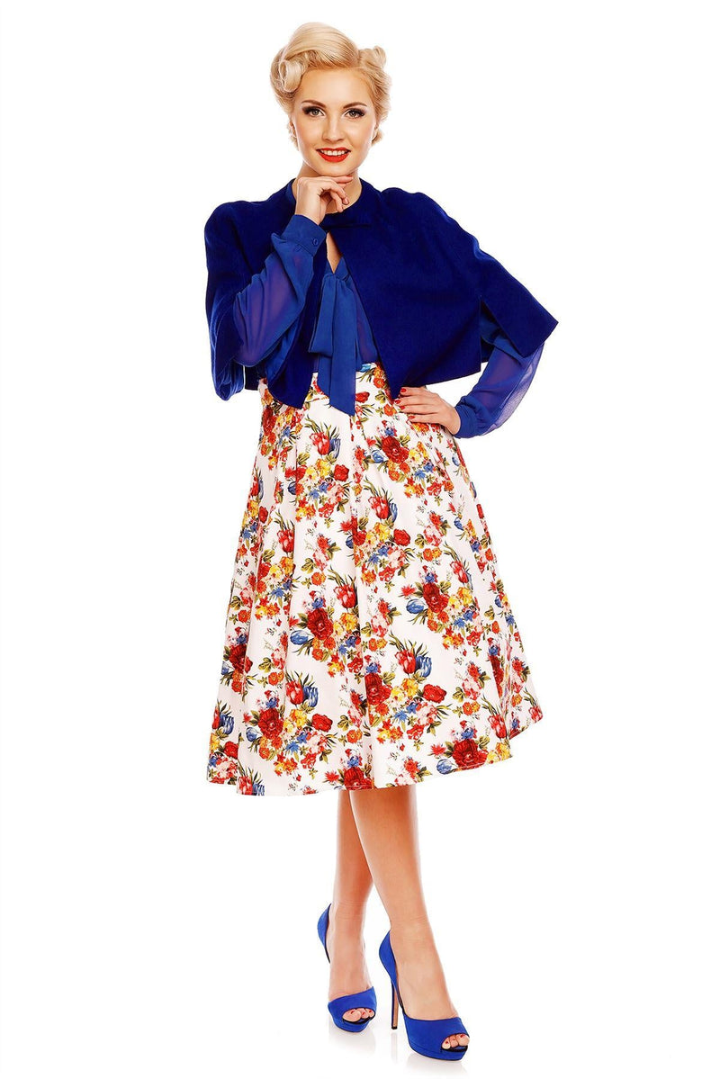 Ruth High Waisted Pleated Floral Skirt in White
