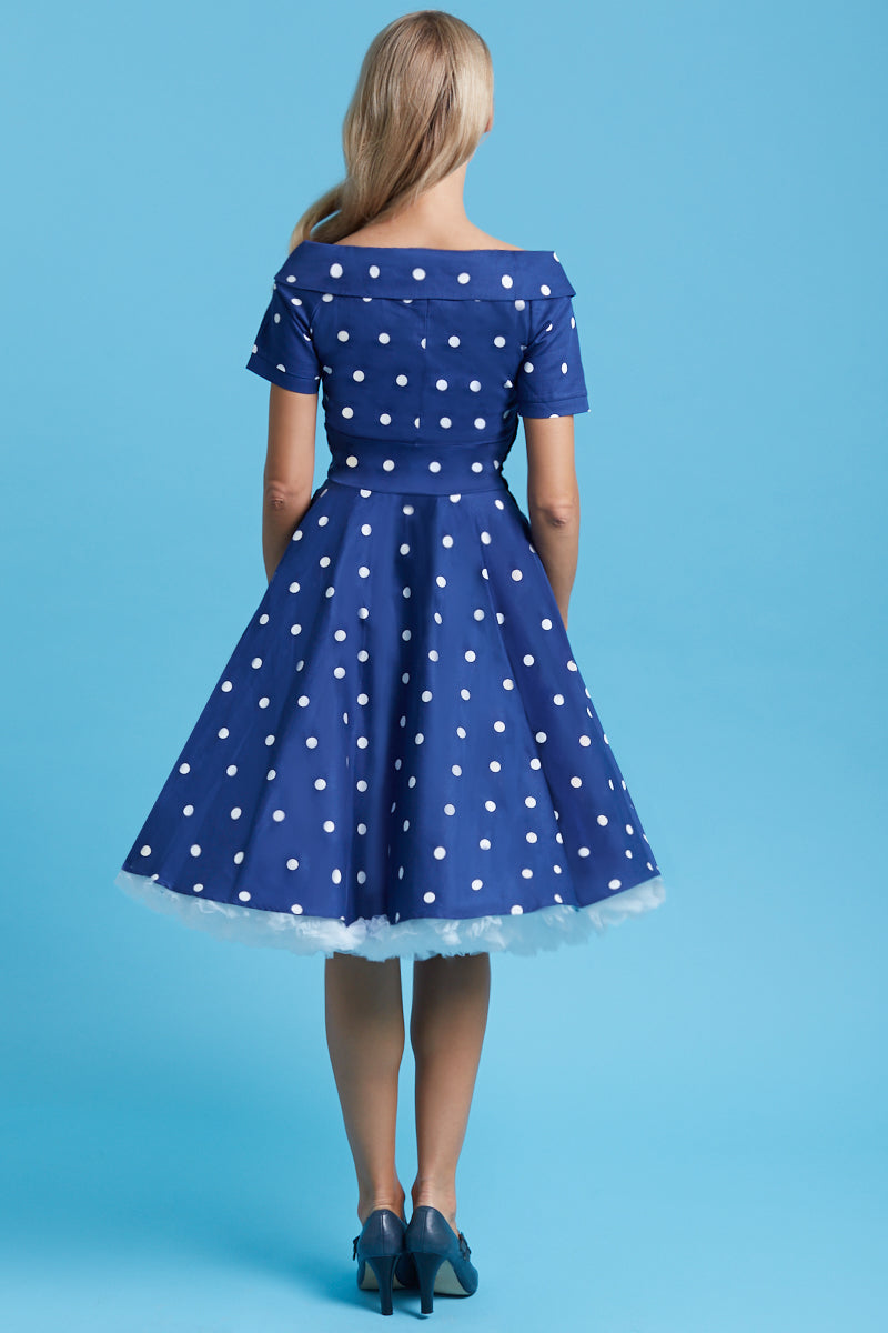 Darlene Rockabilly Polka Dot Dress in Navy/White