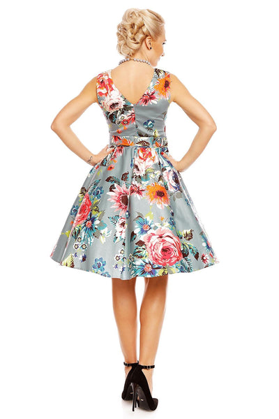 Petal Vintage Floral Swing Dress in Pale Blue