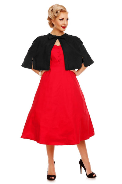 Florence Classic Swing Dress With Sleeves In Plain Red