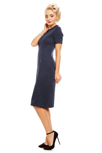 Venus Van Chic Toni Fitted Collar Dress in Denim Blue