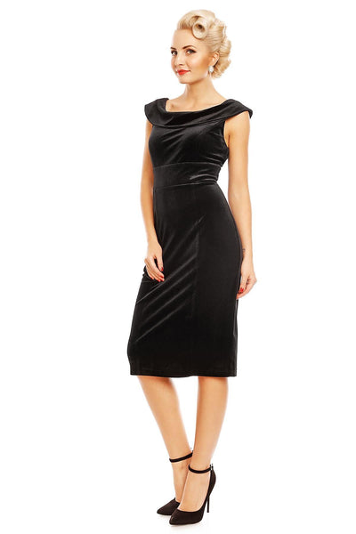 Darla Fitted Velvet Vintage Dress in Black