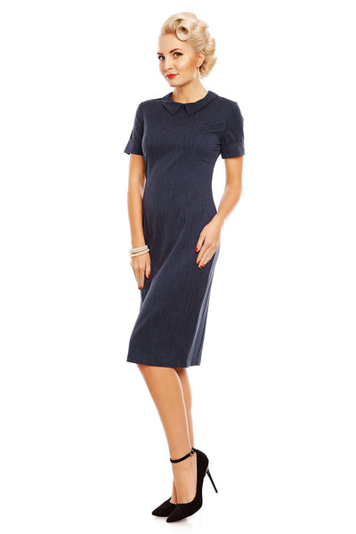 Venus Van Chic Toni Fitted Collar Dress in Denim Blue