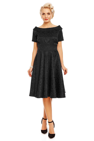 Venus Van Chic Darlene Retro Jacquard Swing Dress in Black